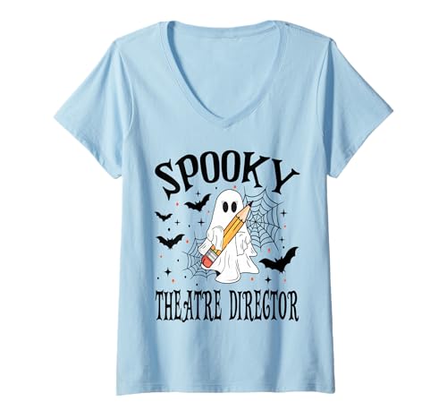 Damen Gruseliger Theaterregisseur Halloween Schule T-Shirt mit V-Ausschnitt Damen Gruseliger Theaterregisseur Halloween Schule T-Shirt mit V-Ausschnitt von Spooky Halloween for Teachers And Students