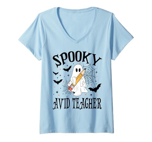 Damen Gruseliger begeisterter Lehrer Halloween Schule T-Shirt mit V-Ausschnitt Damen Gruseliger begeisterter Lehrer Halloween Schule T-Shirt mit V-Ausschnitt von Spooky Halloween for Teachers And Students