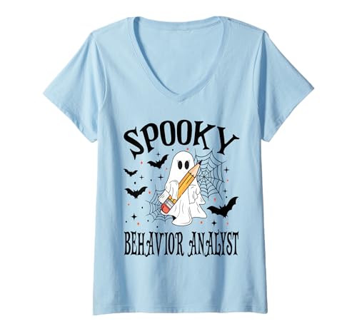 Damen Gruseliges Verhalten Analyst Halloween Schule T-Shirt mit V-Ausschnitt Damen Gruseliges Verhalten Analyst Halloween Schule T-Shirt mit V-Ausschnitt von Spooky Halloween for Teachers And Students