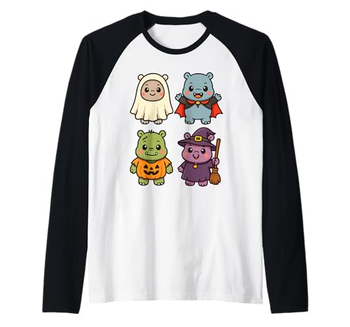 Lustiges Nilpferd Halloween Geist Hexe Zombie Kostüm für Jungen Raglan von Spooky Hippo Halloween Costumes Co