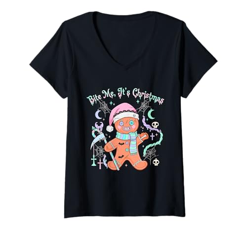 Damen Gothic Spooky Kawaii Weihnachten Spuk Lebkuchen Keks T-Shirt mit V-Ausschnitt Damen Gothic Spooky Kawaii Weihnachten Spuk Lebkuchen Keks T-Shirt mit V-Ausschnitt von Spooky Kawaii Gothmas Creations