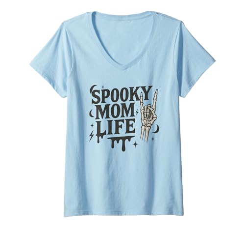 Damen Gruseliges Mom Life Halloween-Skelett-Tropf-Design T-Shirt mit V-Ausschnitt Damen Gruseliges Mom Life Halloween-Skelett-Tropf-Design T-Shirt mit V-Ausschnitt von Spooky Mom Life Art Studio