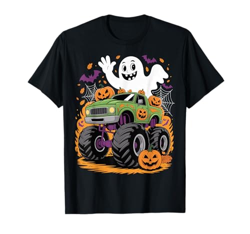 Ghost Monster Truck Kürbis Halloween Kostüm Kleinkind Jungen T-Shirt von Spooky Monster Truck Ghost Pumpkin Halloween Vibes