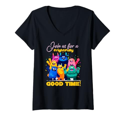 Damen Join us for a frightfully Good time T-Shirt mit V-Ausschnitt Damen Join us for a frightfully Good time T-Shirt mit V-Ausschnitt von Spooky Night Frightfully Good Time Join Laughter