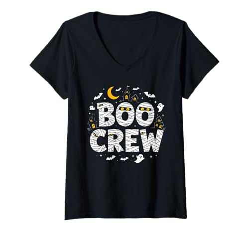 Damen Boo Crew Mummy Halloween-Party mit Spuknacht, passend T-Shirt mit V-Ausschnitt Damen Boo Crew Mummy Halloween-Party mit Spuknacht, passend T-Shirt mit V-Ausschnitt von Spooky Night Haunted Party Halloween
