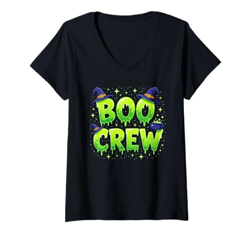 Damen Boo Crew Grüner Schleim Halloween Hexen Party Matching T-Shirt mit V-Ausschnitt von Spooky Night Witch Party Halloween