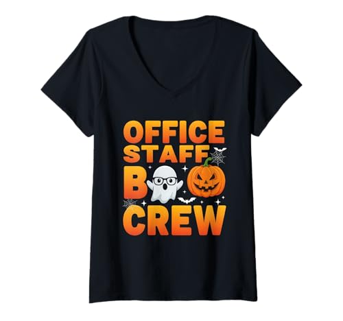 Damen Office Staff Boo Crew Ghost Pumpkin Halloween Party T-Shirt mit V-Ausschnitt Damen Office Staff Boo Crew Ghost Pumpkin Halloween Party T-Shirt mit V-Ausschnitt von Spooky Office Team Halloween