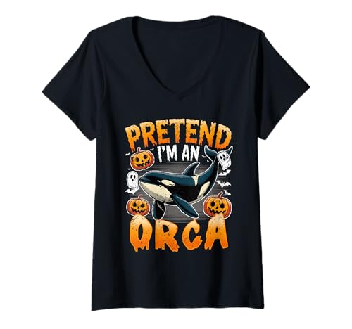 Damen Pretend I'm An Orca Halloween-Kostüm T-Shirt mit V-Ausschnitt Damen Pretend I'm An Orca Halloween-Kostüm T-Shirt mit V-Ausschnitt von Spooky Orca Co
