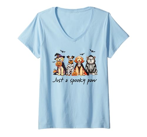 Damen Niedliches Halloween-Kostüm für Hunde, Hexe, Mama, Vampir, Skelett T-Shirt mit V-Ausschnitt Damen Niedliches Halloween-Kostüm für Hunde, Hexe, Mama, Vampir, Skelett T-Shirt mit V-Ausschnitt von Spooky Paws Halloween Dog Costume Party Apparel