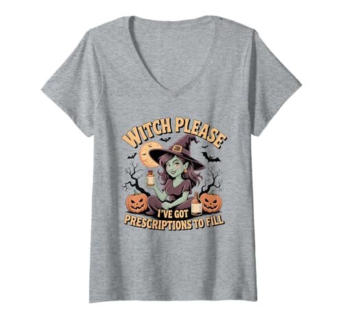 Damen Lustiger Apotheker Tech Apotheker Hexe Halloween Humor T-Shirt mit V-Ausschnitt von Spooky Pharmacy Squad Pharmacist Tech Humor