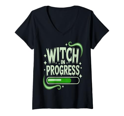 Damen Witch In Progress Ladeleiste T-Shirt mit V-Ausschnitt von Spooky Progress Designs