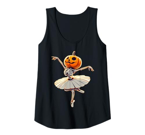 Damen Kürbis Skelett Ballerina Lustiges Halloween Ballett Tank Top von Spooky Pumpkin Skeleton Ballet Dancer Halloween
