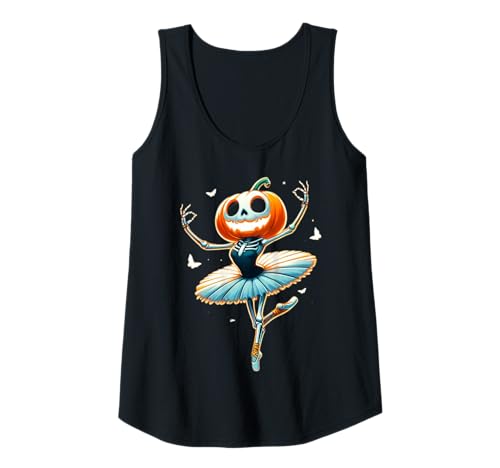 Damen Kürbis Skelett Ballerina Lustiges Halloween Ballett Tank Top von Spooky Pumpkin Skeleton Ballet Dancer Halloween