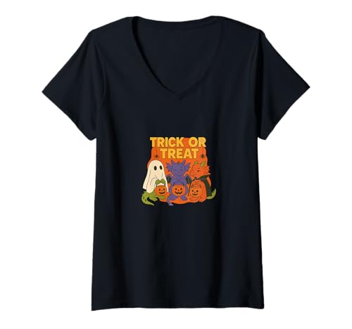 Damen Süßes oder Saures Halloween-Drachen in Kostümen T-Shirt mit V-Ausschnitt Damen Süßes oder Saures Halloween-Drachen in Kostümen T-Shirt mit V-Ausschnitt von Spooky Scales Collective