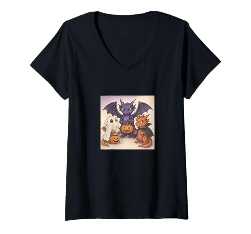 Damen Süßes oder Saures Halloween-Drachen in Kostümen T-Shirt mit V-Ausschnitt Damen Süßes oder Saures Halloween-Drachen in Kostümen T-Shirt mit V-Ausschnitt von Spooky Scales Collectives