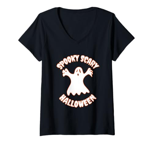 Damen Gruseliger Beängstigender Halloween-Geist Retro T-Shirt mit V-Ausschnitt Damen Gruseliger Beängstigender Halloween-Geist Retro T-Shirt mit V-Ausschnitt von Spooky Scary Halloween Funny Cute Ghost Retro