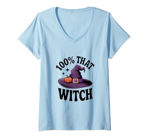 Damen 100% Diese Hexe Gruselige Halloween-Vibes Witchy T-Shirt mit V-Ausschnitt Damen 100% Diese Hexe Gruselige Halloween-Vibes Witchy T-Shirt mit V-Ausschnitt von Spooky Season Apparel for Halloween Lovers