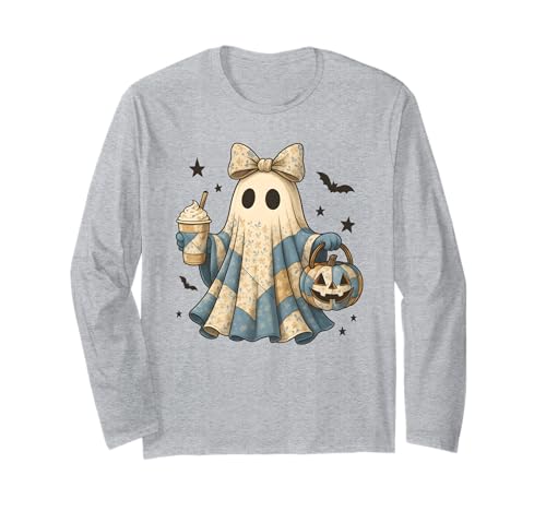 Halloween Patchwork Ghost Coquette Boo Shirt Cute Fall Women Langarmshirt von Spooky Season Coquette Bow Patchwork Ghost NS