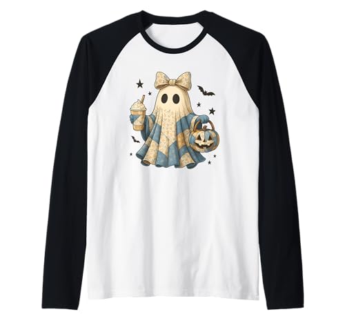 Halloween Patchwork Ghost Coquette Boo Shirt Cute Fall Women Raglan von Spooky Season Coquette Bow Patchwork Ghost NS