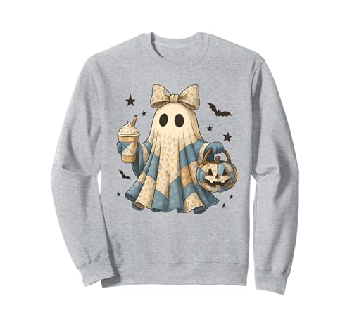 Halloween Patchwork Ghost Coquette Boo Shirt Cute Fall Women Sweatshirt von Spooky Season Coquette Bow Patchwork Ghost NS