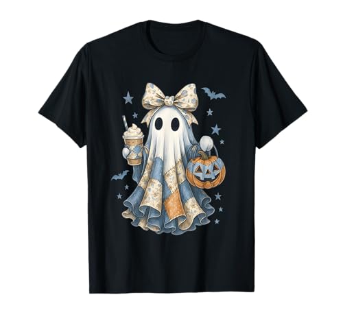 Halloween Patchwork Ghost Coquette Boo Shirt Cute Fall Women T-Shirt von Spooky Season Coquette Bow Patchwork Ghost NS