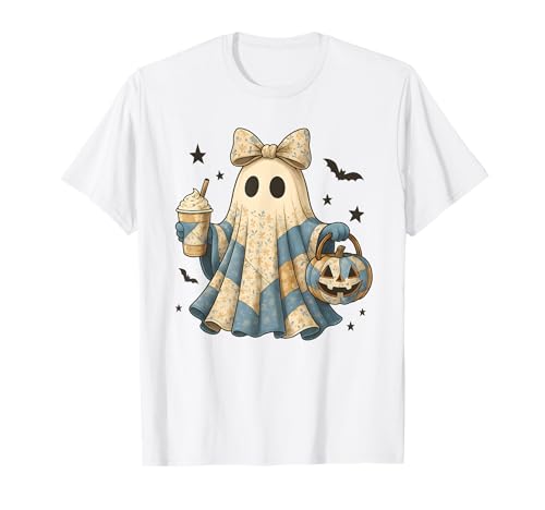 Halloween Patchwork Ghost Coquette Boo Shirt Cute Fall Women T-Shirt von Spooky Season Coquette Bow Patchwork Ghost NS
