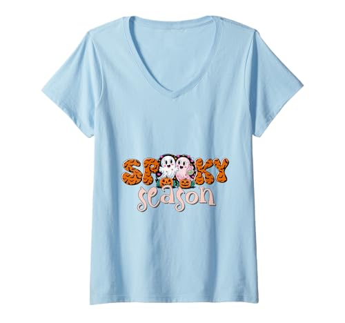Damen Gruselige Jahreszeit Geister Shirt Halloween Oktober Party niedlich T-Shirt mit V-Ausschnitt Damen Gruselige Jahreszeit Geister Shirt Halloween Oktober Party niedlich T-Shirt mit V-Ausschnitt von Spooky Season Ghosts Tee Shirts for Men Women Kids