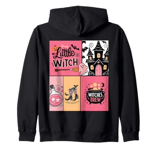 Spooky Season Panels für Damen, kleine Hexe Kapuzenjacke von Spooky Season Girls Panel Top Stamp Design