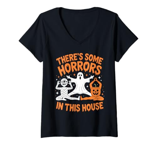 Damen Lustiger Geist – Halloween-Schrecken in diesem Haus T-Shirt mit V-Ausschnitt von Spooky Season Haunting House Fun
