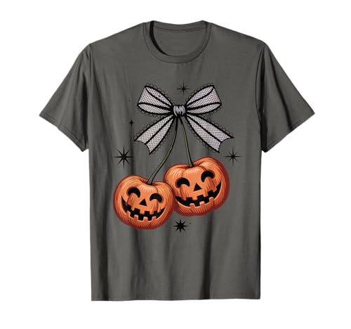 Niedliche Jack O Laterne Kirsche Kürbisse Spitze Schleife Halloween Frauen T-Shirt Niedliche Jack O Laterne Kirsche Kürbisse Spitze Schleife Halloween Frauen T-Shirt von Spooky Season Pumpkin Face Halloween Apparel Co.