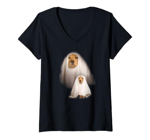 Damen Ghost Dogs Labrador Memes Lustige Halloween-Kinder Damen Herren T-Shirt mit V-Ausschnitt von Spooky Season Retriever Dogs Halloween Costume Dog