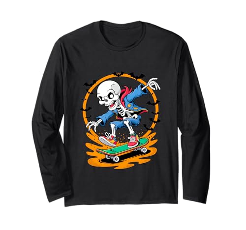 Halloween Skelett Skater Cool Cartoon Kinder & Erwachsene Langarmshirt Halloween Skelett Skater Cool Cartoon Kinder & Erwachsene Langarmshirt von Spooky Season Skeleton on Skateboard Tee