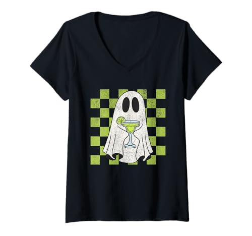 Damen Retro-Geschenk zur gruseligen Jahreszeit, als Halloween-Gespenst, Margarita T-Shirt mit V-Ausschnitt von Spooky Season T-Shirt Co.