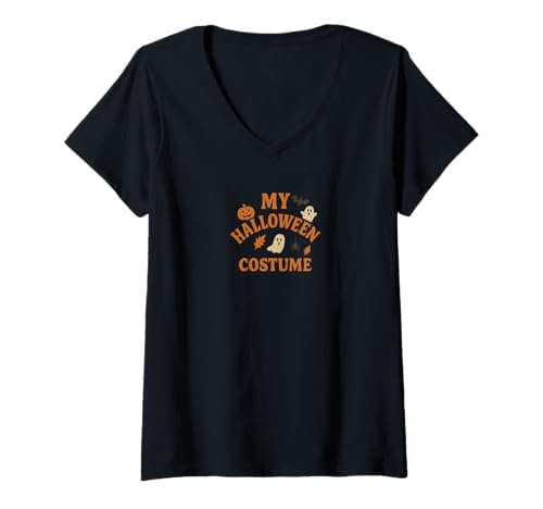 Damen My Halloween Kostüm Lustiges Grusel-Design T-Shirt mit V-Ausschnitt von Spooky Season Tees