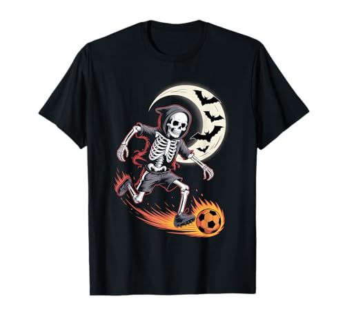 Gruseliges Skelett Fußball Herren Jungen Kinder Halloween Kostüm T-Shirt von Spooky Skeleton Halloween Vibes