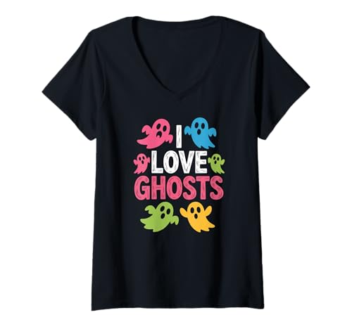 Damen Ich Liebe Geister Vibrant Haunting Spirits Fun T-Shirt mit V-Ausschnitt Damen Ich Liebe Geister Vibrant Haunting Spirits Fun T-Shirt mit V-Ausschnitt von Spooky Spirits Enthusiast Creepy Haunting