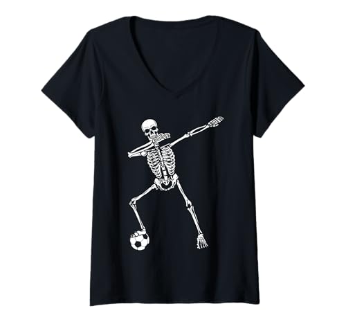 Damen Dabbing Fußball Skelett Lustig Halloween Sport T-Shirt mit V-Ausschnitt Damen Dabbing Fußball Skelett Lustig Halloween Sport T-Shirt mit V-Ausschnitt von Spooky Sports and Halloween