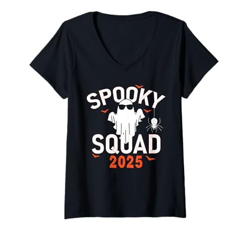 Damen Spooky Squad 2025 Scary Halloween Bat Boo T-Shirt mit V-Ausschnitt von Spooky Squad 2025 Tees