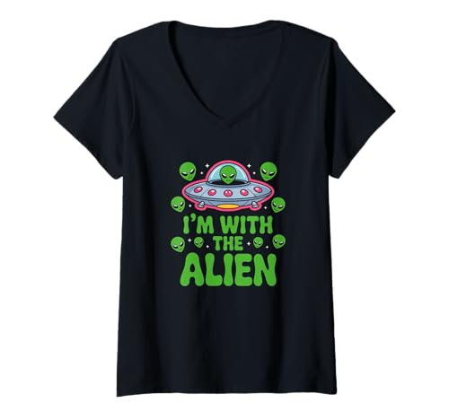 Damen I'm with The Alien Halloween-Kostüm Dad Mom Group T-Shirt mit V-Ausschnitt von Spooky Squad Apparel Co.