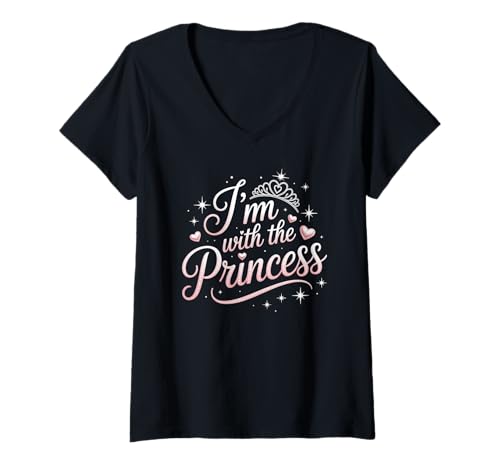 Damen I'm with The Princess Halloween-Kostüm für Papa und Mutter T-Shirt mit V-Ausschnitt von Spooky Squad Apparel Co.