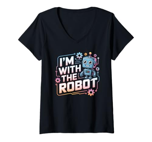 Damen I'm with The Robot Halloween-Kostüm für Papa und Mutter T-Shirt mit V-Ausschnitt von Spooky Squad Apparel Co.