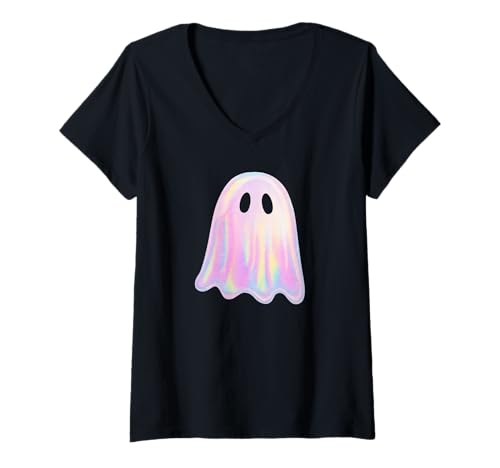 Damen Halloween Disco Ghost Cute Pastel Damen Top T-Shirt mit V-Ausschnitt Damen Halloween Disco Ghost Cute Pastel Damen Top T-Shirt mit V-Ausschnitt von Spooky Sweet Spirit