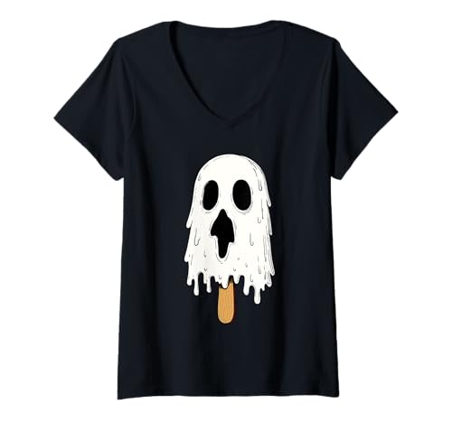 Damen Ghost Lustiges Eiscreme-Halloween T-Shirt mit V-Ausschnitt von Spooky Sweet Treats Halloween