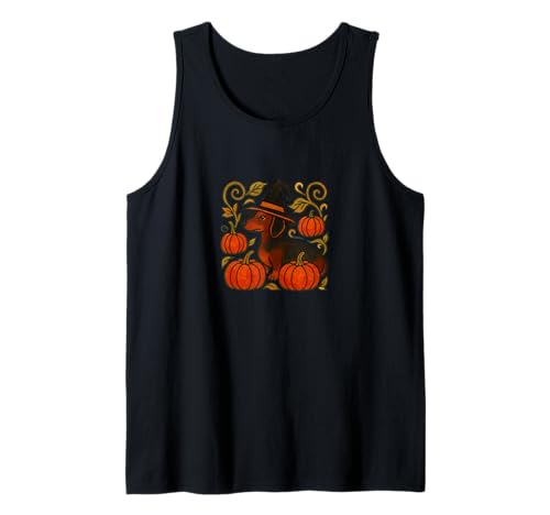 Dackel Hexe Halloween Kürbis Patch Magic Tank Top von Spooky Tails Collective