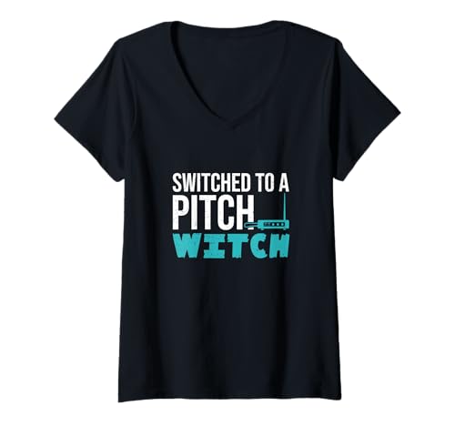 Damen Zu Einer Pitch Witch gewechselt Lustiger Theremin-Spieler Thereministen T-Shirt mit V-Ausschnitt von Spooky Theremin Vibes