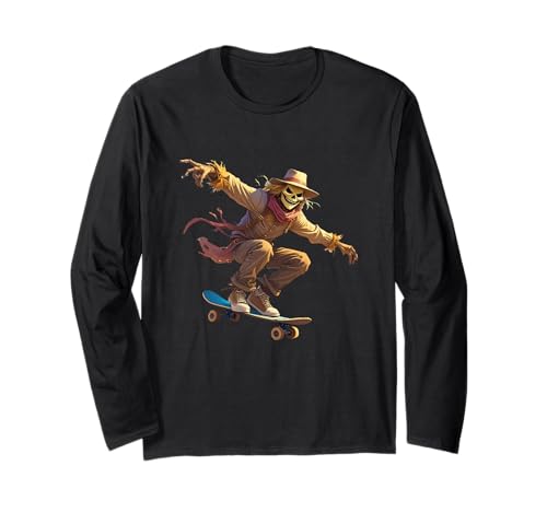 Gruseliges gruseliges Halloween-Skelett Vogelscheuche Skater Junge Mädchen Langarmshirt von Spooky Trick or Treat Halloween Inc