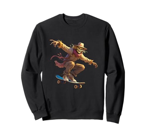 Gruseliges gruseliges Halloween-Skelett Vogelscheuche Skater Junge Mädchen Sweatshirt von Spooky Trick or Treat Halloween Inc