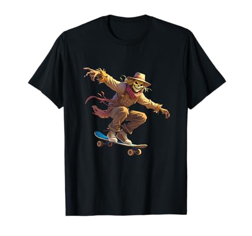 Gruseliges gruseliges Halloween-Skelett Vogelscheuche Skater Junge Mädchen T-Shirt von Spooky Trick or Treat Halloween Inc