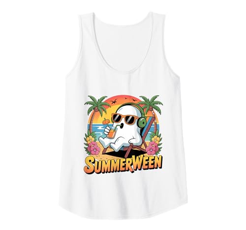 Damen Summerween Skeleton Ghost Funny Halloween Tank Top Damen Summerween Skeleton Ghost Funny Halloween Tank Top von Spooky Tropical Halloween Summer Skeleton Gift