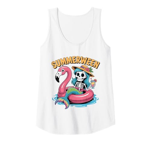 Damen Summerween Skeleton Mermaid Funny Halloween Tank Top Damen Summerween Skeleton Mermaid Funny Halloween Tank Top von Spooky Tropical Halloween Summer Skeleton Gift